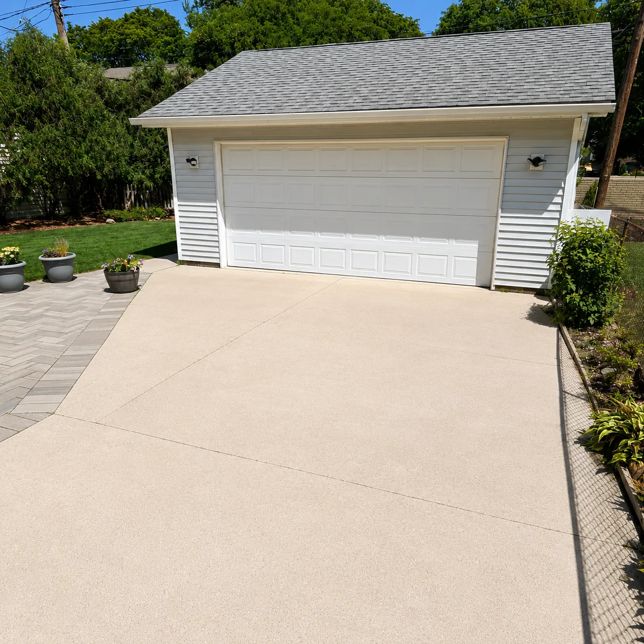 Freshly cleaned residential concrete driveway in Royal Oak