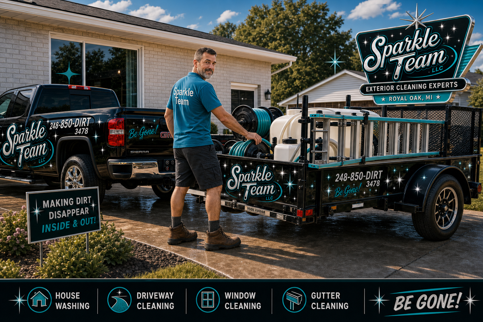 Sparkle Team exterior cleaning trailer and equipment