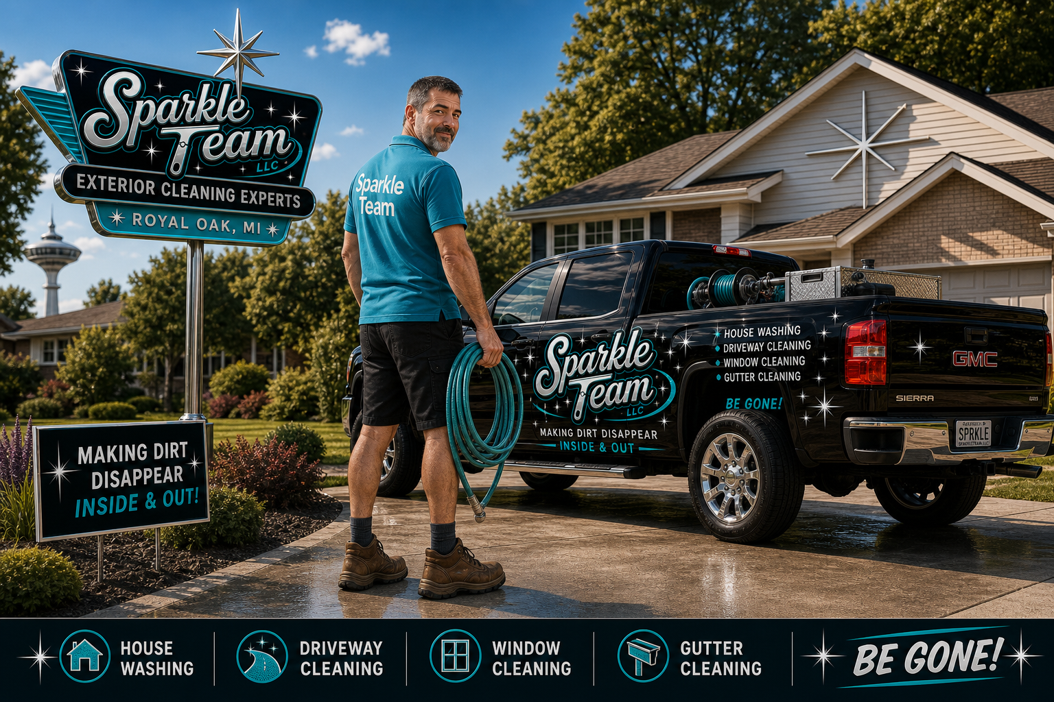 Sparkle Team pressure washing driveway cleaning in Royal Oak