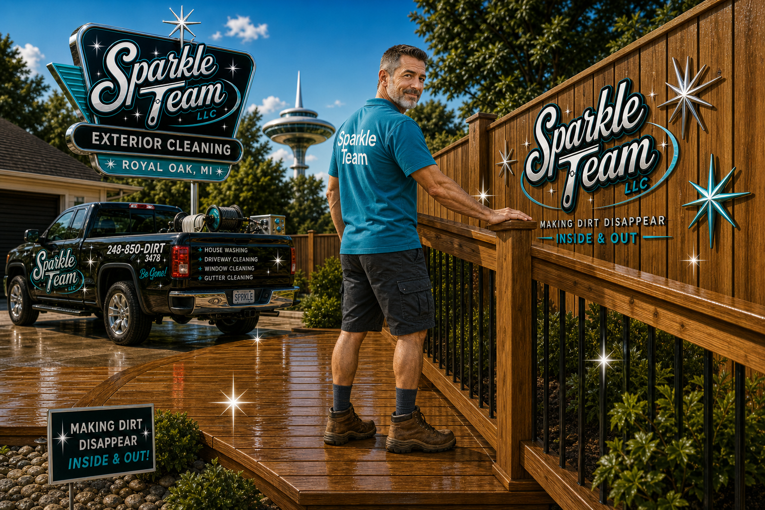 Sparkle Team LLC wood deck cleaning in Royal Oak Michigan